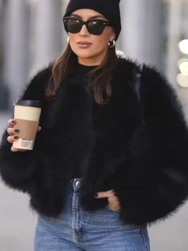 Gradient Cropped Faux Fur Coats Black Coats & Jackets - Tophatter Daily Deals