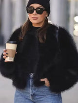 Gradient Cropped Faux Fur Coats Black Coats & Jackets - Tophatter Daily Deals