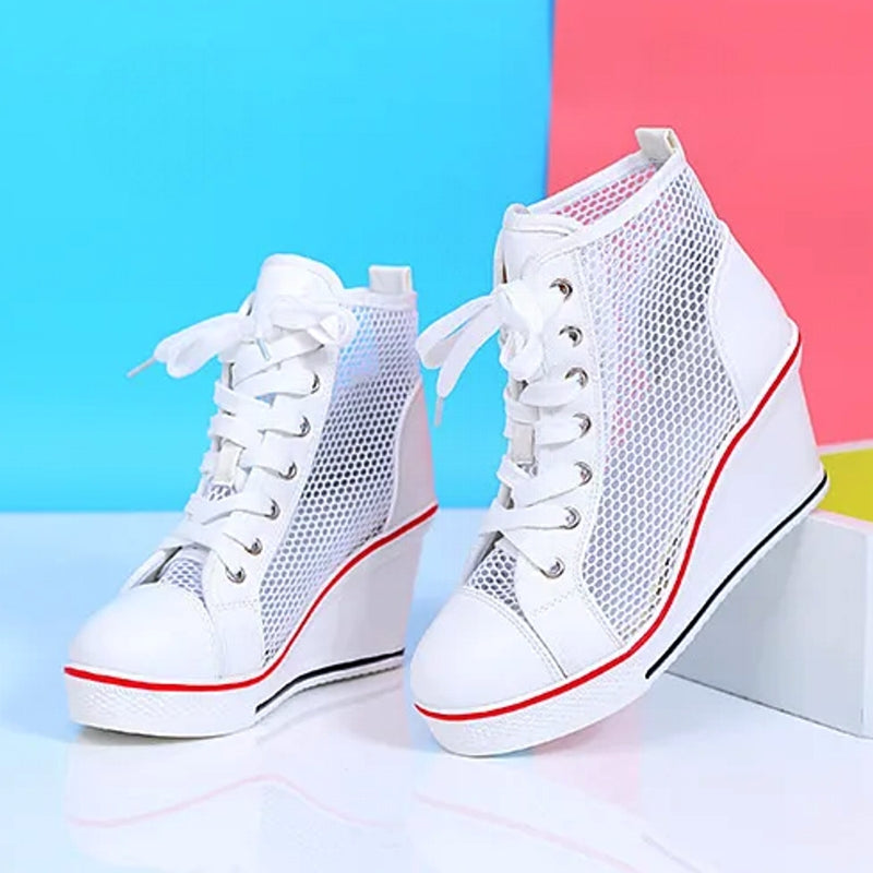Fashion Black White Pink Stealth Increase High-top Sneakers High Heel Sneaker - Tophatter Daily Deals