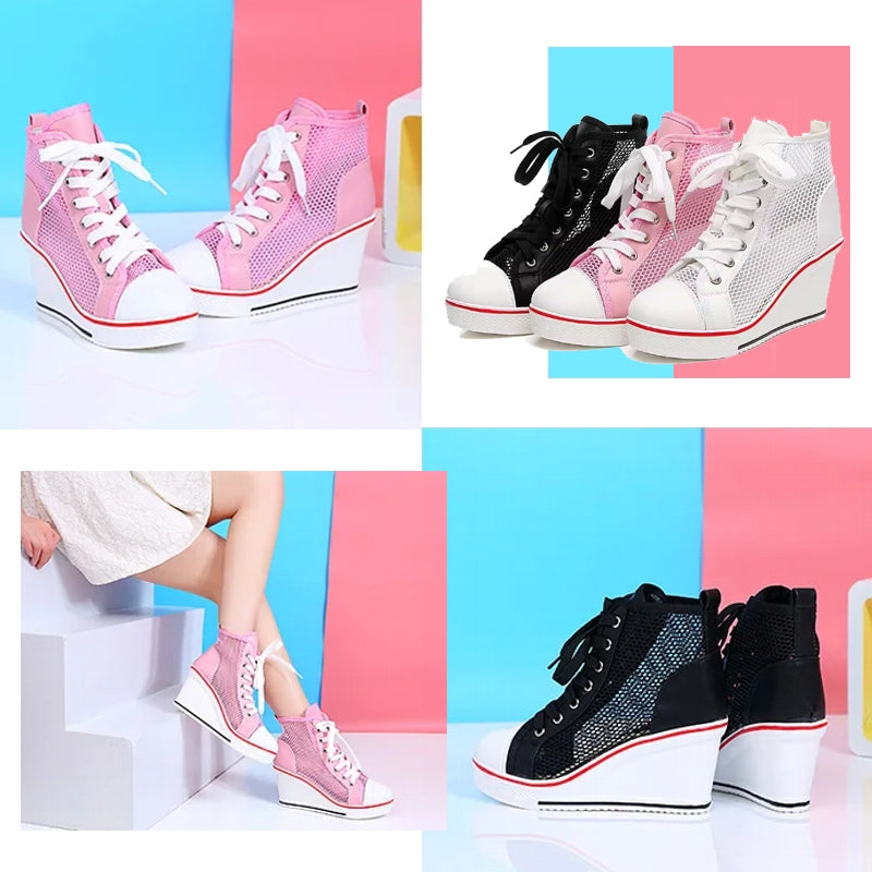 Fashion Black White Pink Stealth Increase High-top Sneakers High Heel Sneaker - Tophatter Daily Deals