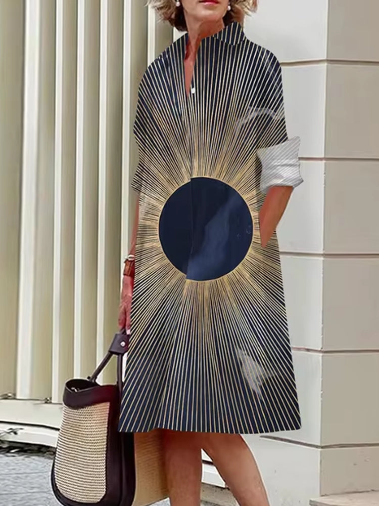 Floral Shirt Lapel Collar Midi Dress Navy Midi Dresses - Tophatter Daily Deals