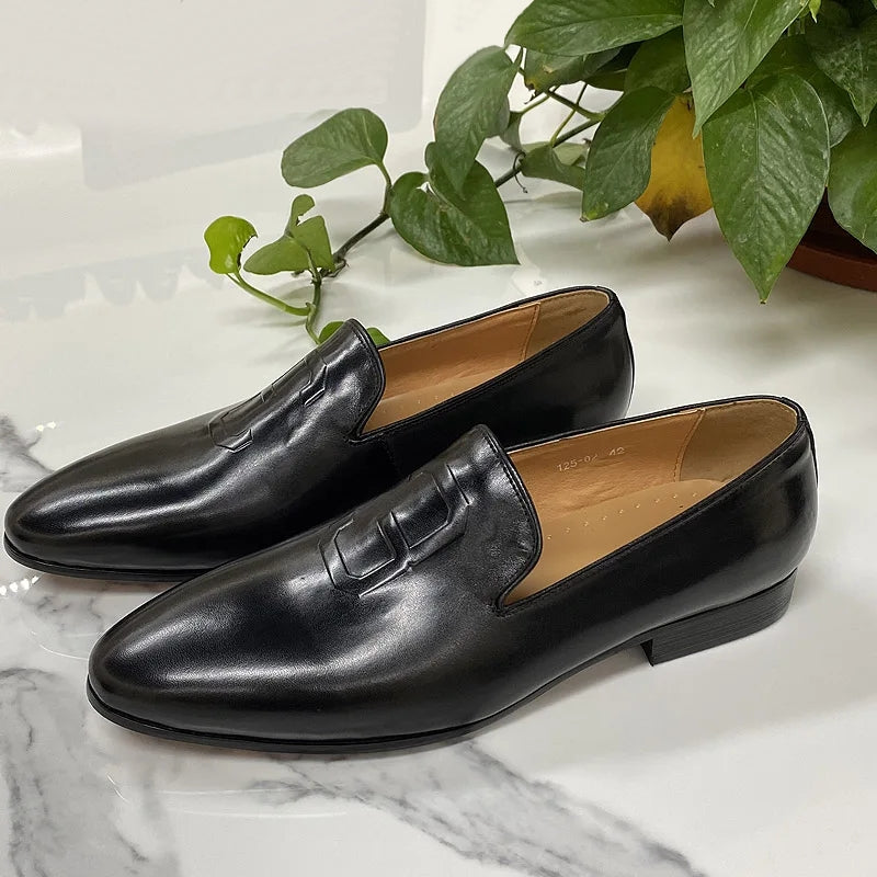 Luxury Suit Formal Genuine Leather Dress Loafers Shoes Black Men Dresses Shoes - Tophatter Daily Deals