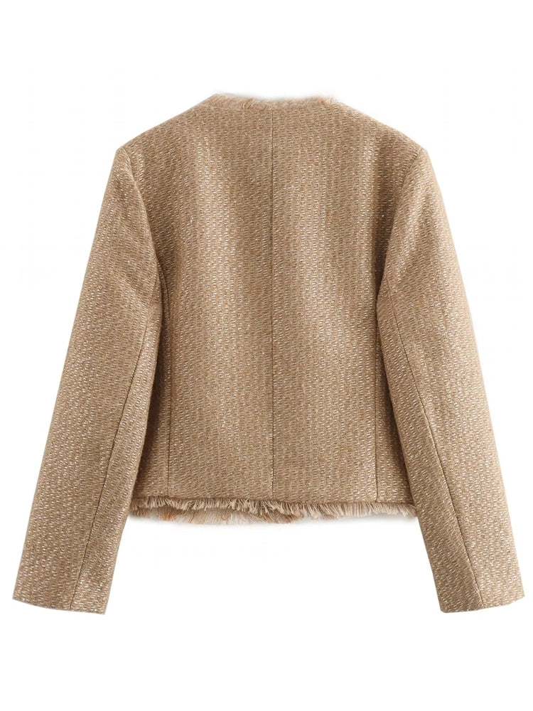 Fashion O-neck Pocket Tweed Short Coats Work Wear Blazers - Tophatter Daily Deals