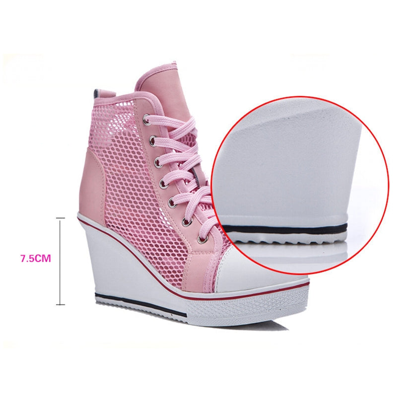 Fashion Black White Pink Stealth Increase High-top Sneakers High Heel Sneaker - Tophatter Daily Deals
