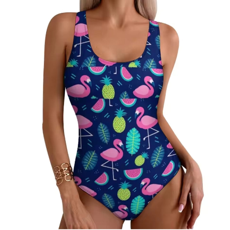 Stylish Tropical Flamingo Women Swimsuit One Piece Blue Swimwear - Tophatter Daily Deals