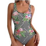 Tropical Flamingo Women Swimsuit One Piece Grey Swimwear - Tophatter Daily Deals