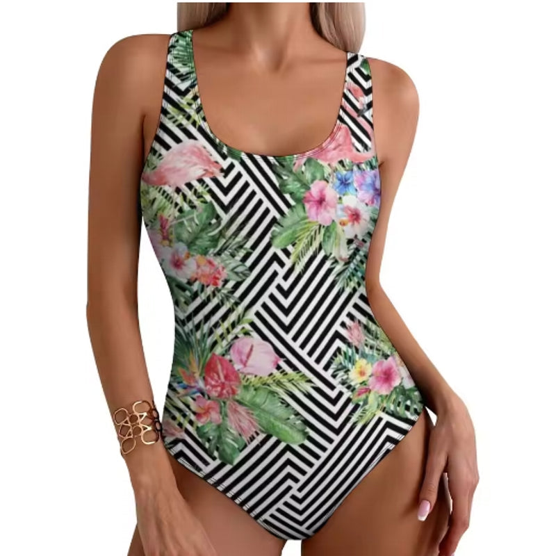 Tropical Flamingo Women Swimsuit One Piece Grey Swimwear - Tophatter Daily Deals