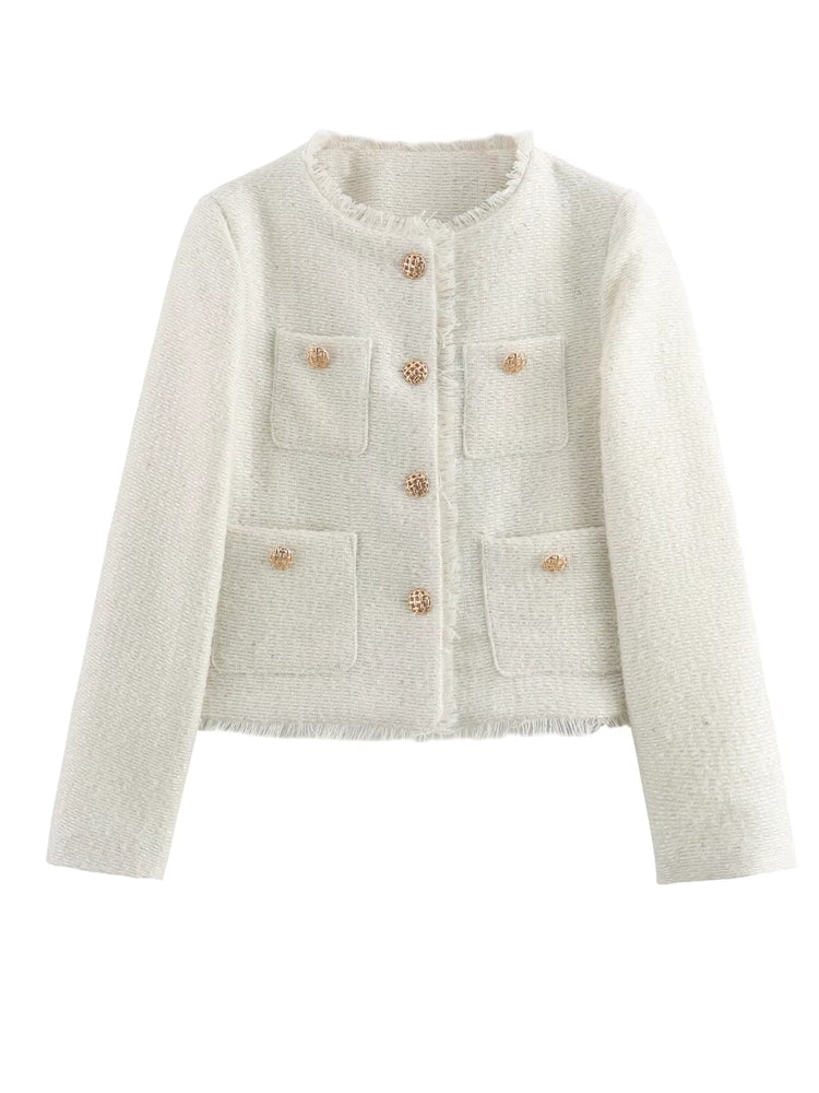 Fashion O-neck Pocket Tweed Short Coats Work Wear Blazers - Tophatter Daily Deals