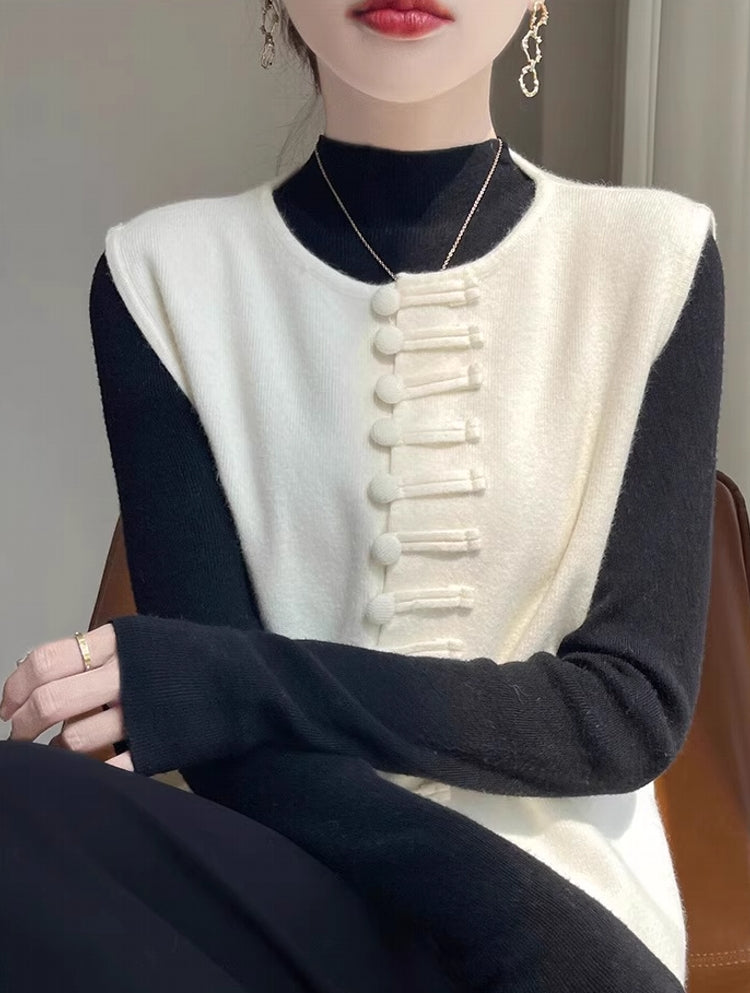 Winter Round Neck Vest Sweater Tops Beige Blouses - Tophatter Daily Deals