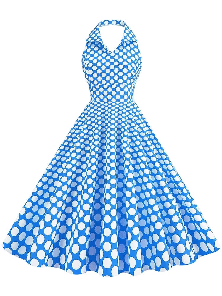 Retro Halter Party Midi Dresses Blue Midi Dresses - Tophatter Daily Deals