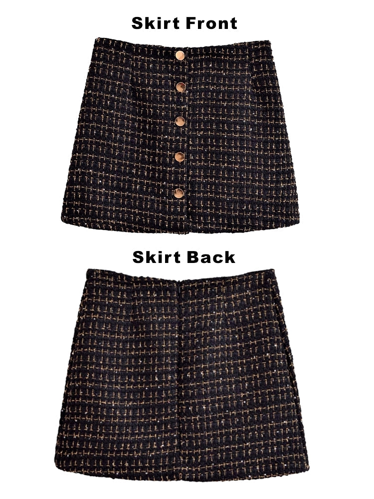 Women Black Braided Gold Thread Tweed Blazer Single skirt Work Wear Blazers - Tophatter Daily Deals