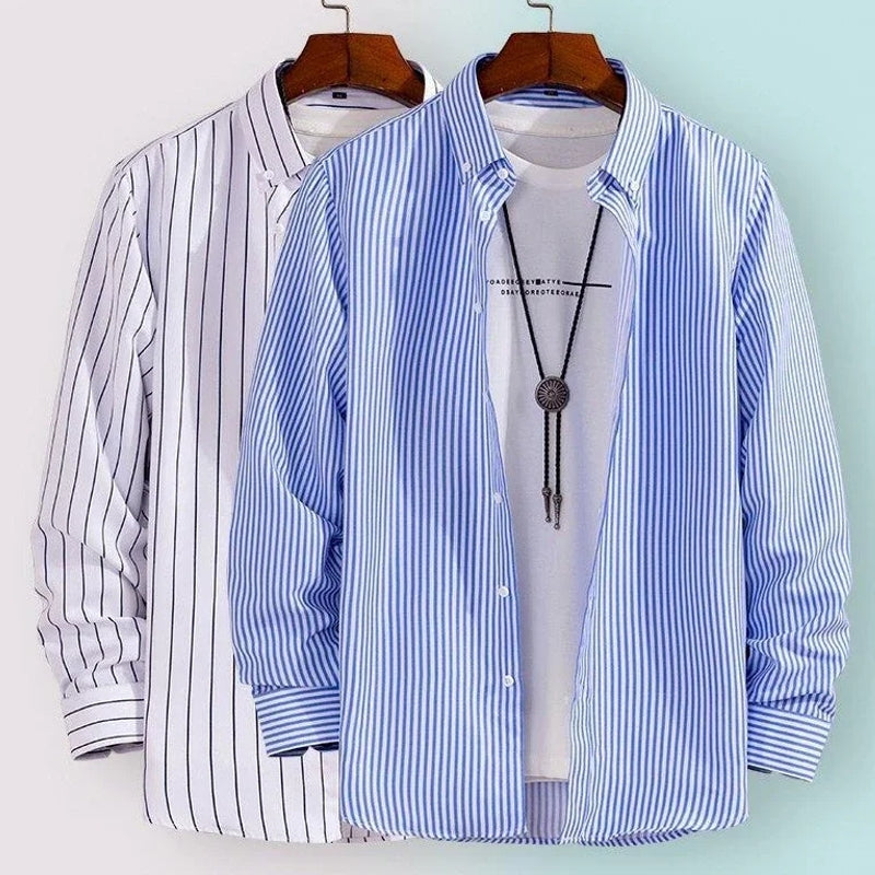 Men's Thin Striped Long-sleeve Shirt Men's Shirts - Tophatter Daily Deals