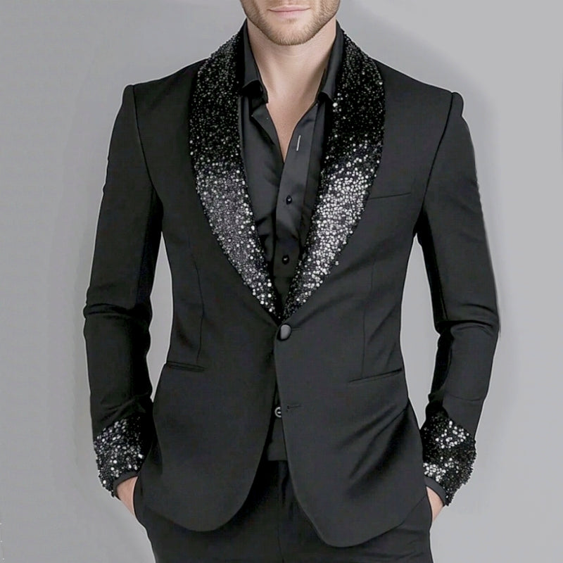 Lapel Sequin Slim Fit Groom Party Suits Black Men's Clothing - Tophatter Daily Deals