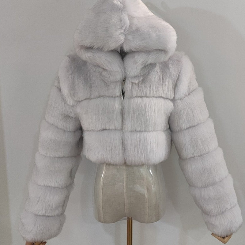 Women Fluffy Top Coat Hooded Straight Short Jacket - Tophatter Daily Deals