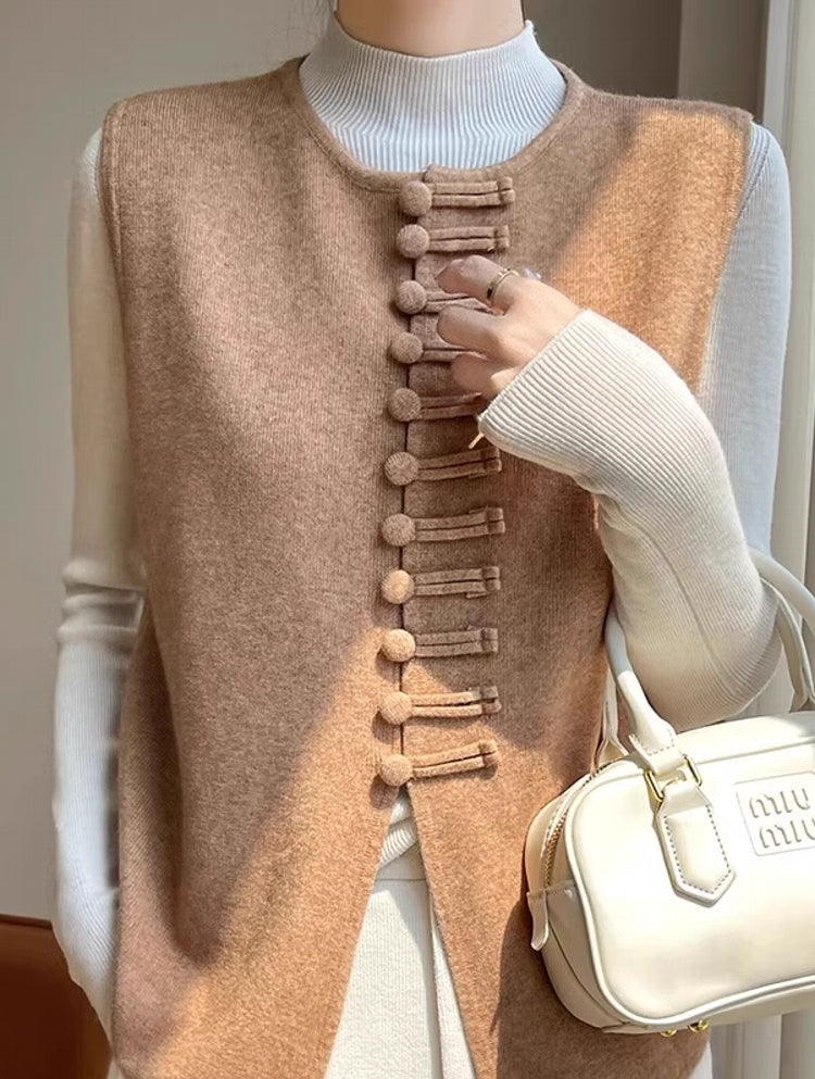 Winter Round Neck Vest Sweater Tops khaki Blouses - Tophatter Daily Deals