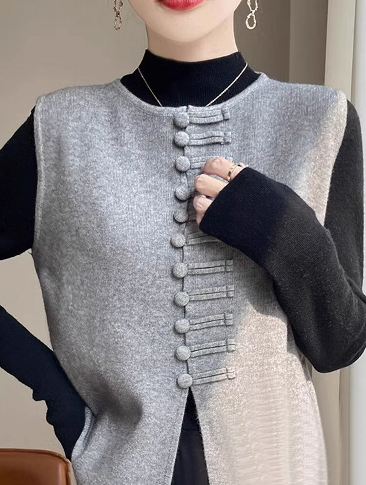 Winter Round Neck Vest Sweater Tops Gray Blouses - Tophatter Daily Deals