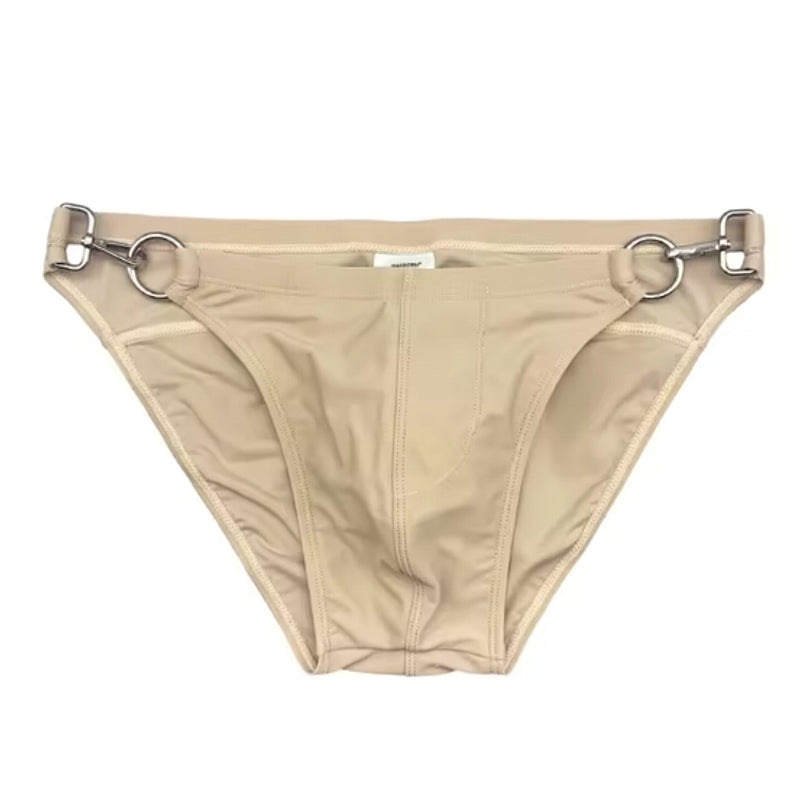 Men Bikini Waist Metal Buckle Beach Shorts Beige Swimsuit - Tophatter Daily Deals