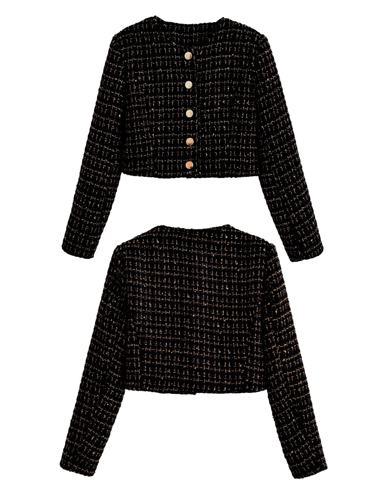 Women Black Braided Gold Thread Tweed Blazer Only Coats Work Wear Blazers - Tophatter Daily Deals