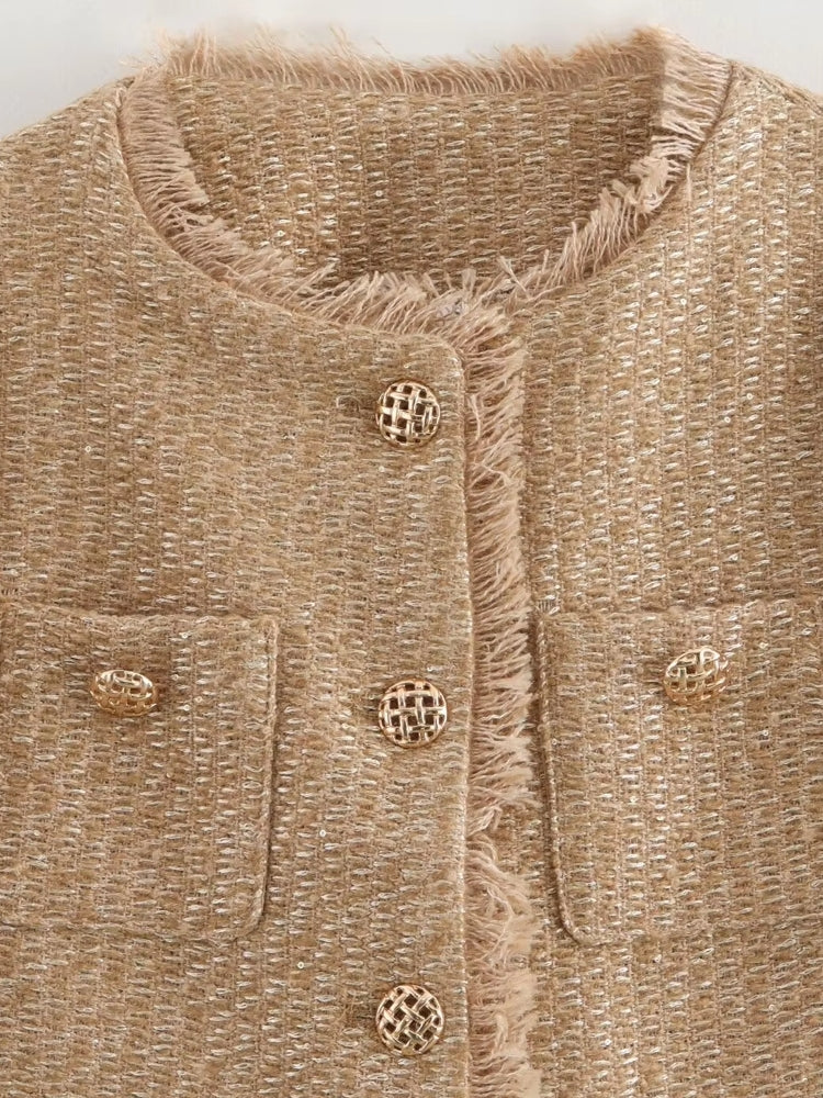 Fashion O-neck Pocket Tweed Short Coats Work Wear Blazers - Tophatter Daily Deals