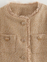Fashion O-neck Pocket Tweed Short Coats Work Wear Blazers - Tophatter Daily Deals