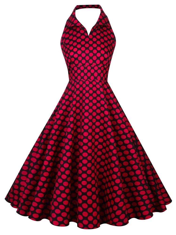 Retro Halter Party Midi Dresses Dots Midi Dresses - Tophatter Daily Deals