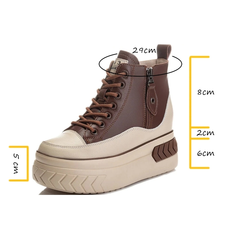 Women Shoes Genuine Leather 8cm Zip Boots High Heel Sneaker - Tophatter Daily Deals