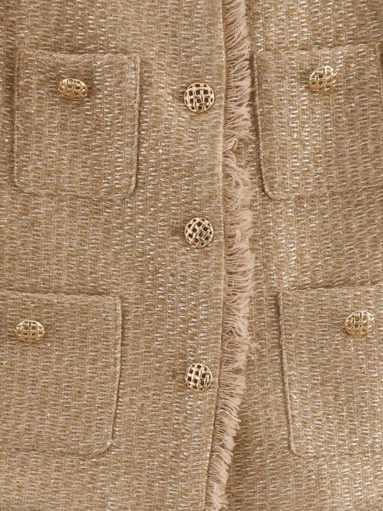 Fashion O-neck Pocket Tweed Short Coats Work Wear Blazers - Tophatter Daily Deals