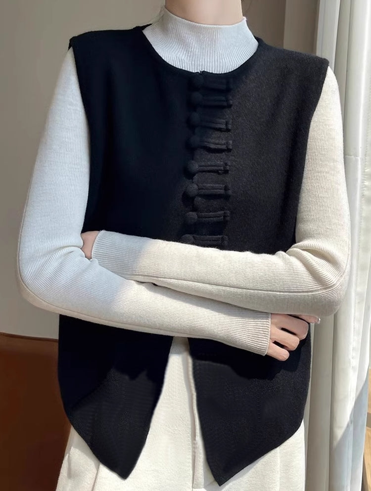 Winter Round Neck Vest Sweater Tops Black Blouses - Tophatter Daily Deals