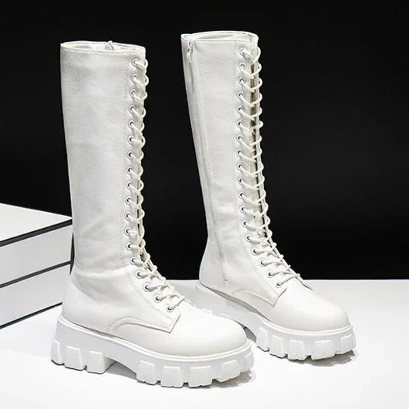 Casual White Black Luxury Platform Women Knee High Boots White Boots - Tophatter Daily Deals