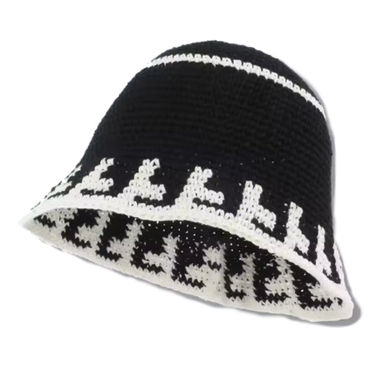 Handmade Crochet Striped Knitted Beanies Hat Jet Black Cap - Tophatter Daily Deals