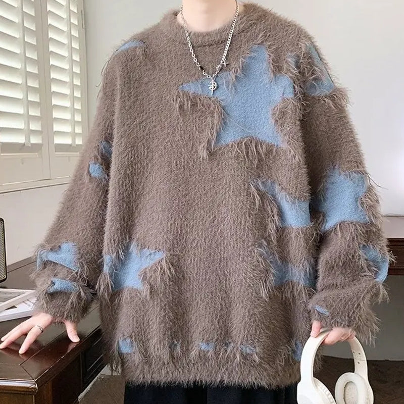 Ripped Sweater Men Loose Crew Neck Knit Bottom Shirt Men's Clothing - Tophatter Daily Deals