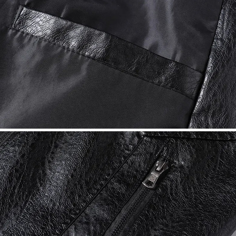 Men Winter Fleece Motorcycle Leather Overcoat Coats & Jackets - Tophatter Daily Deals
