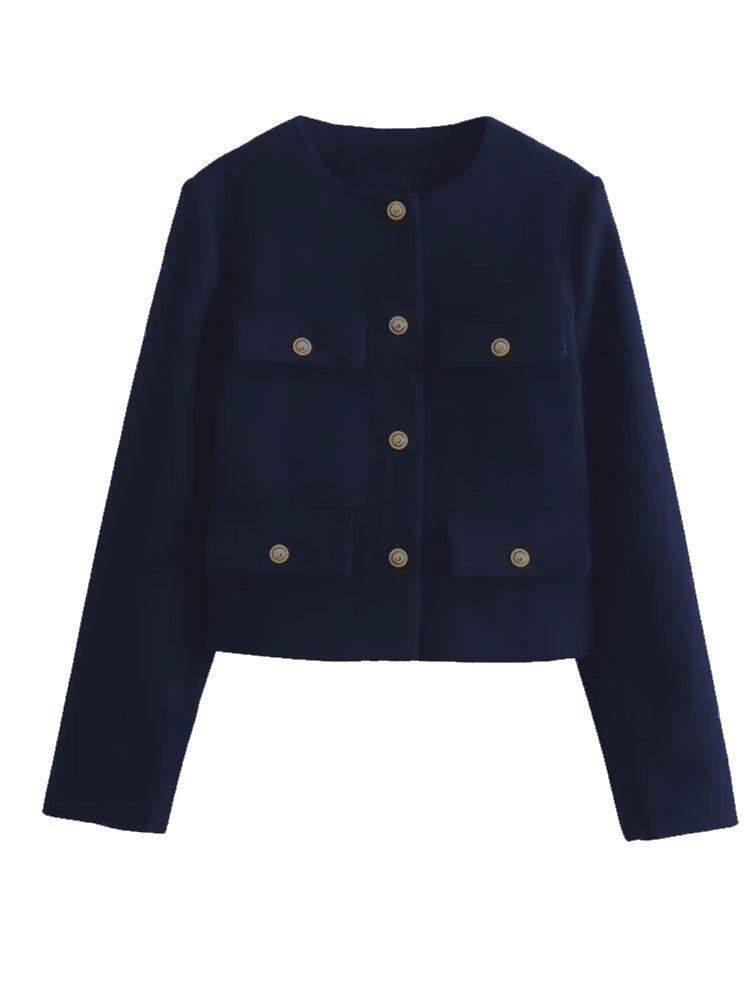 Winter Button Demi-Season Short Coats Navy Work Wear Blazers - Tophatter Daily Deals