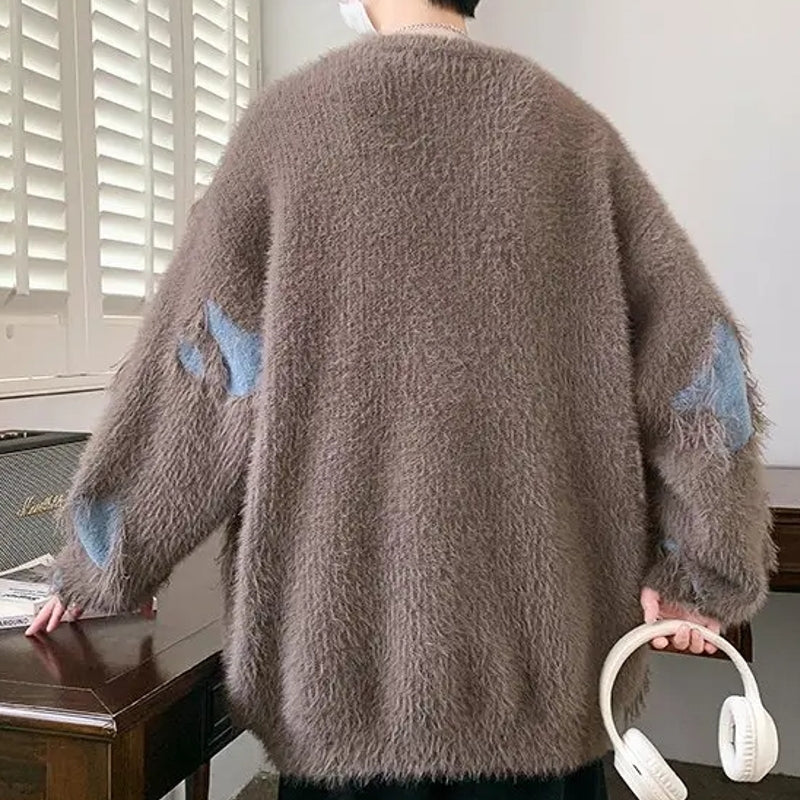 Ripped Sweater Men Loose Crew Neck Knit Bottom Shirt Men's Clothing - Tophatter Daily Deals