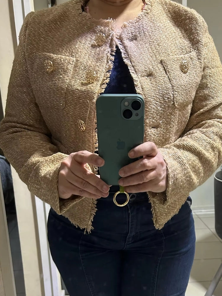 Fashion O-neck Pocket Tweed Short Coats Work Wear Blazers - Tophatter Daily Deals