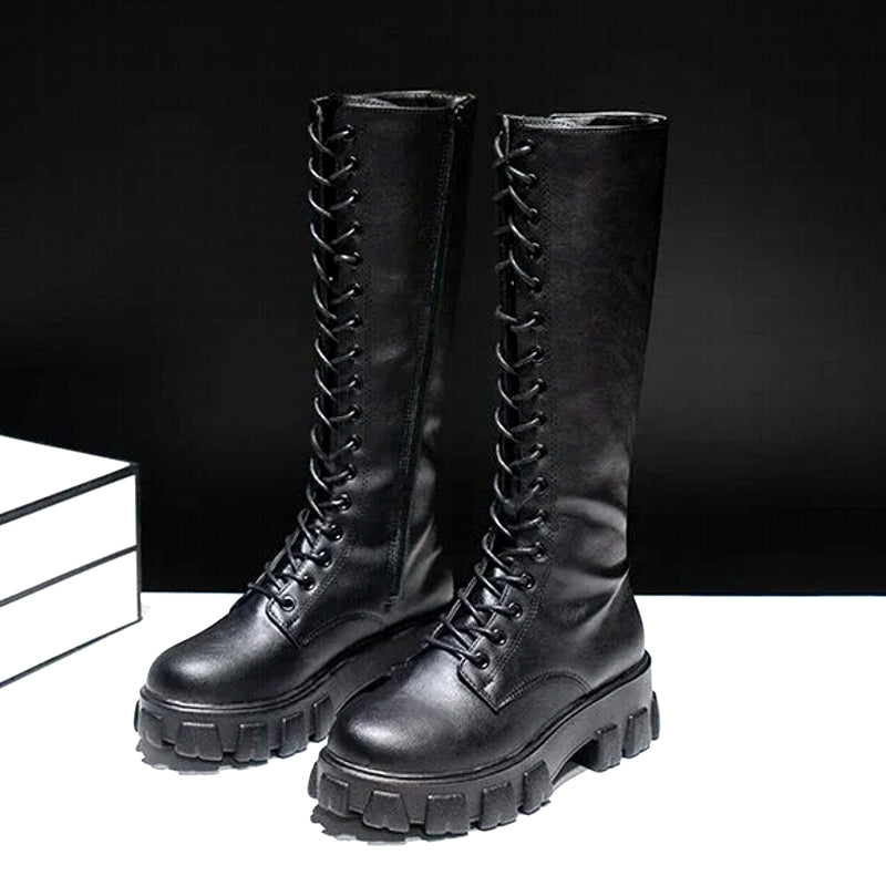 Casual White Black Luxury Platform Women Knee High Boots Black Boots - Tophatter Daily Deals
