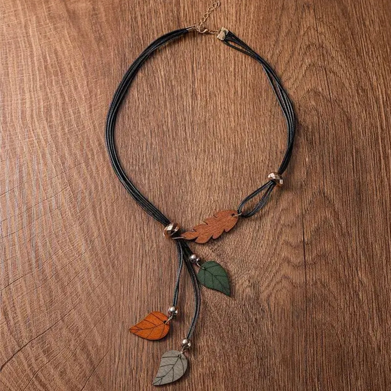 Ethnic Wood Leaf Pendants Necklace Brown JEWELLERY - Tophatter Daily Deals
