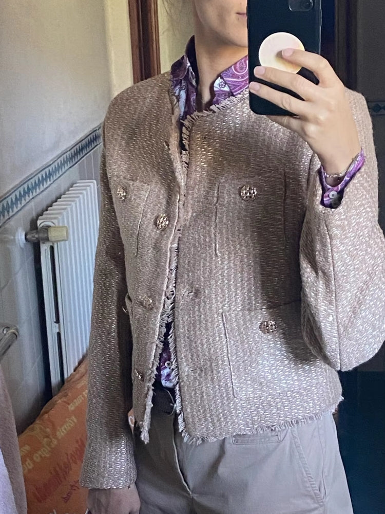 Fashion O-neck Pocket Tweed Short Coats Work Wear Blazers - Tophatter Daily Deals