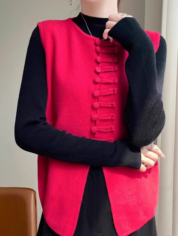 Winter Round Neck Vest Sweater Tops Red Blouses - Tophatter Daily Deals