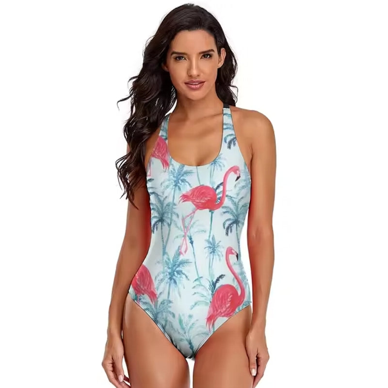 Sexy Women's new flamingo print swimsuit one-piece swimsuit 02 Swimwear - Tophatter Daily Deals