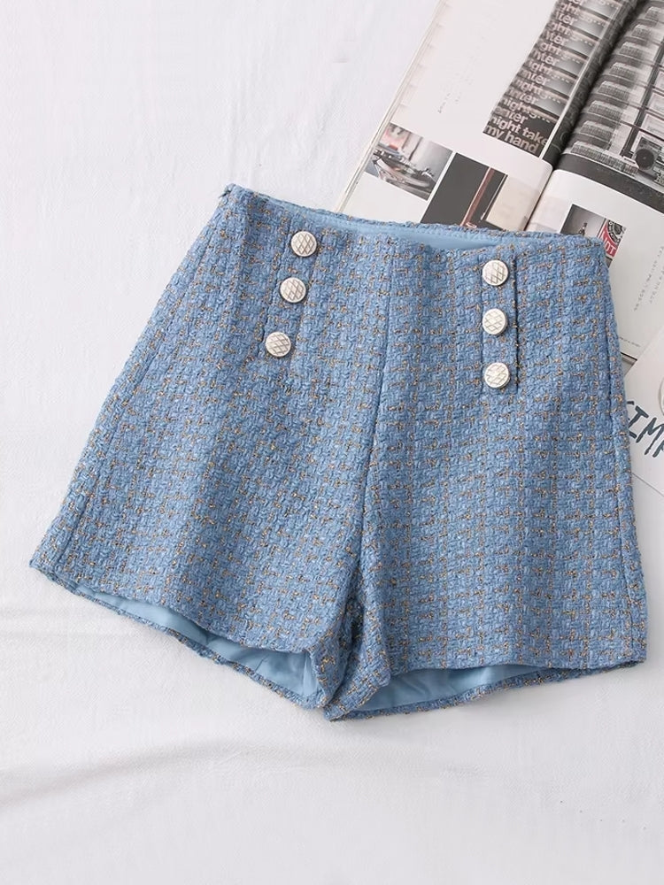 Women Vintage Tweed Waist Wide Leg Shorts Pants - Tophatter Daily Deals