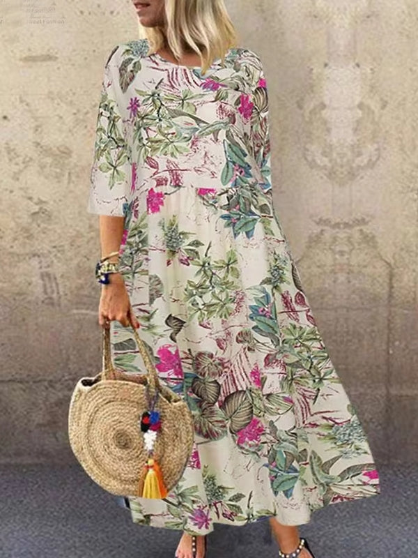 Colorful Maxi Dress O-neck Floral Dress For Women Maxi Dresses - Tophatter Daily Deals