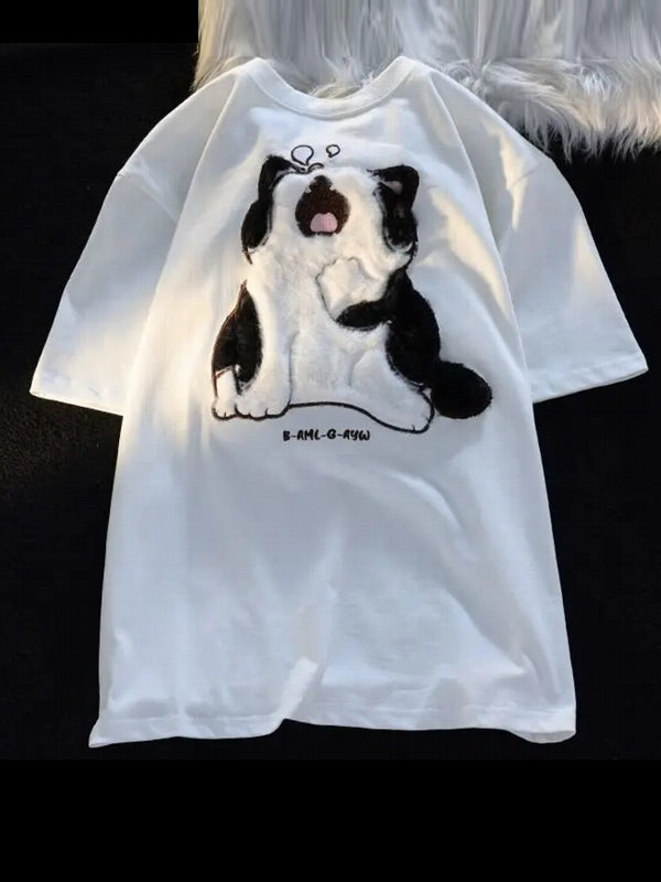 Cotton Baby Cat Couple Loose T-shirt White Blouses - Tophatter Daily Deals