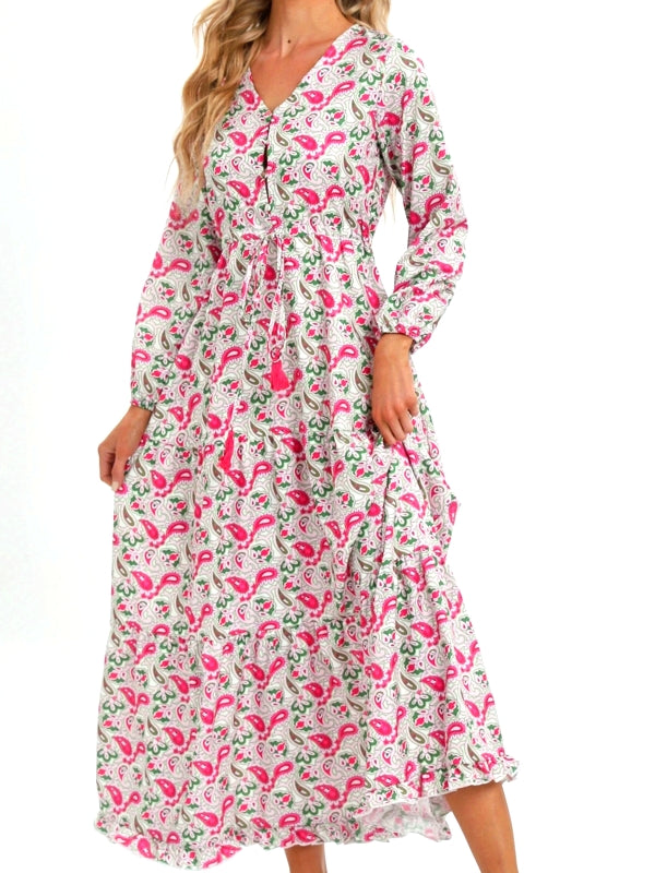 Bohemia Elegant Long Sleeve Maxi Dress Rose Red Maxi Dresses - Tophatter Daily Deals