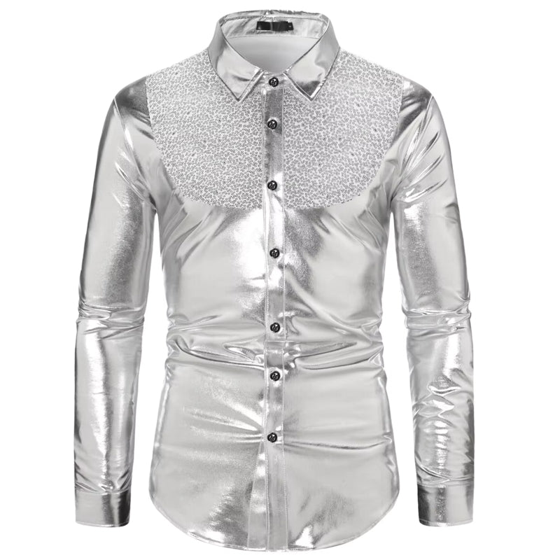 Dance Club Wear Hip Hop Shirt Men Shirts Silver Men's Clothing - Tophatter Daily Deals