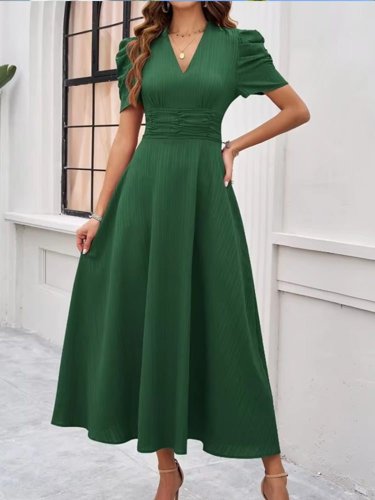 Elegance of High-Waisted Solid Color Dresses for Summer Green Midi Dresses - Tophatter Daily Deals