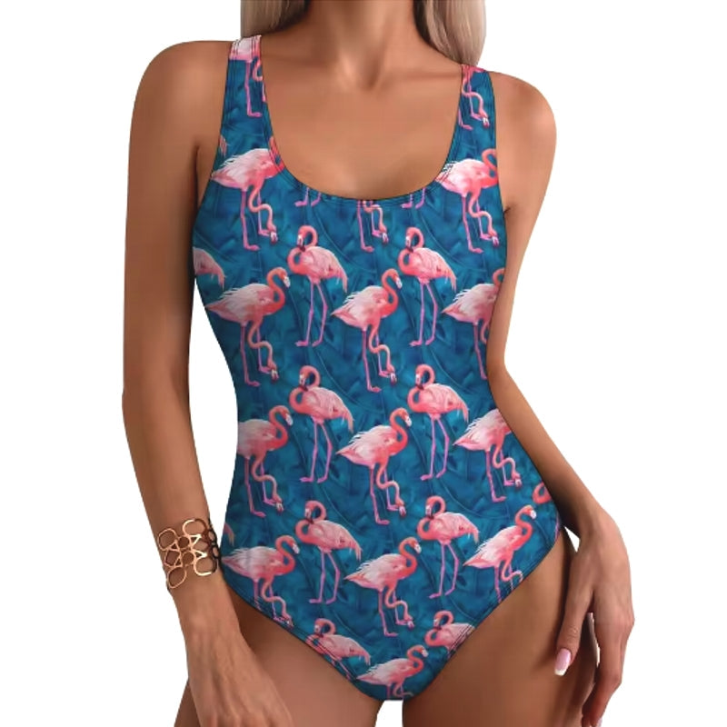 Stylish Tropical Flamingo Women Swimsuit One Piece Sky Blue Swimwear - Tophatter Daily Deals