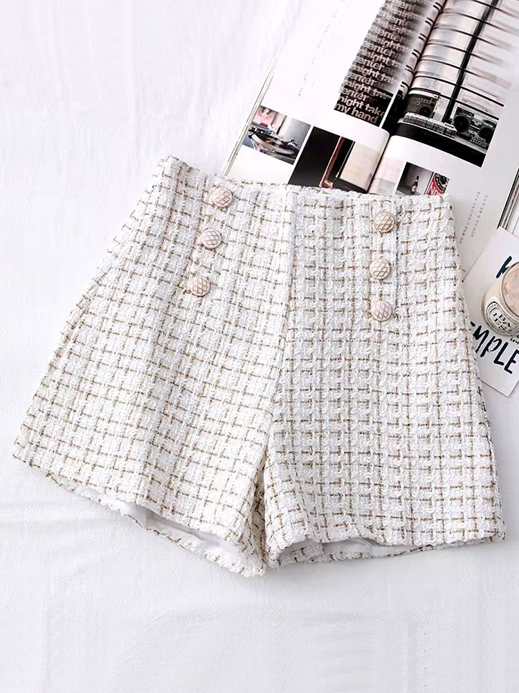 Women Vintage Tweed Waist Wide Leg Shorts Pants - Tophatter Daily Deals