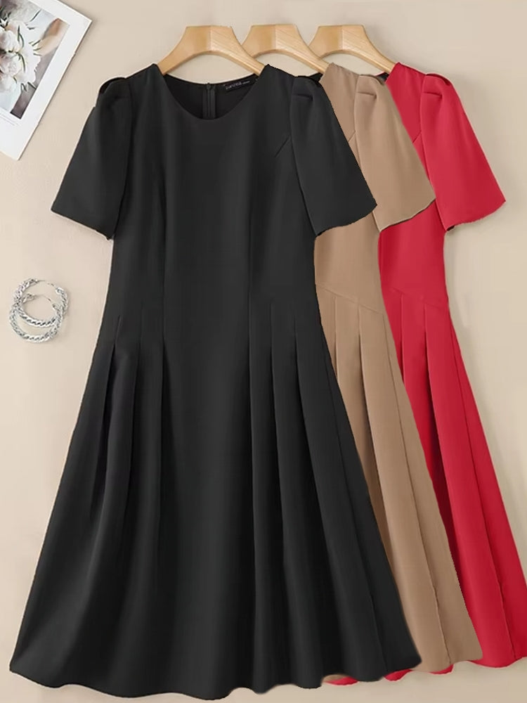 Women Summer Dress Elegant Office Lady Sundress Robe Midi Dresses - Tophatter Daily Deals