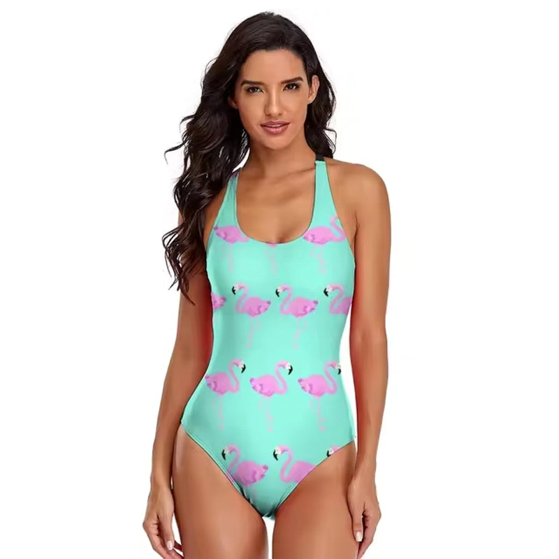 Sexy Women's new flamingo print swimsuit one-piece swimsuit 03 Swimwear - Tophatter Daily Deals
